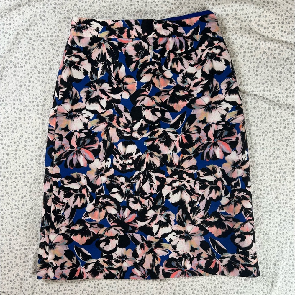 J. Crew Blue and Pink Floral Pencil Skirt